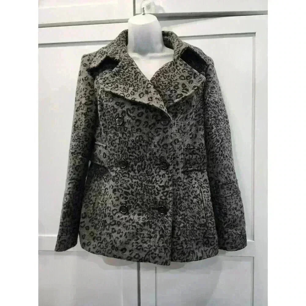 MODA INTERNATIONAL - Cheetah Leopard Wool Blend Peacoat Size Small